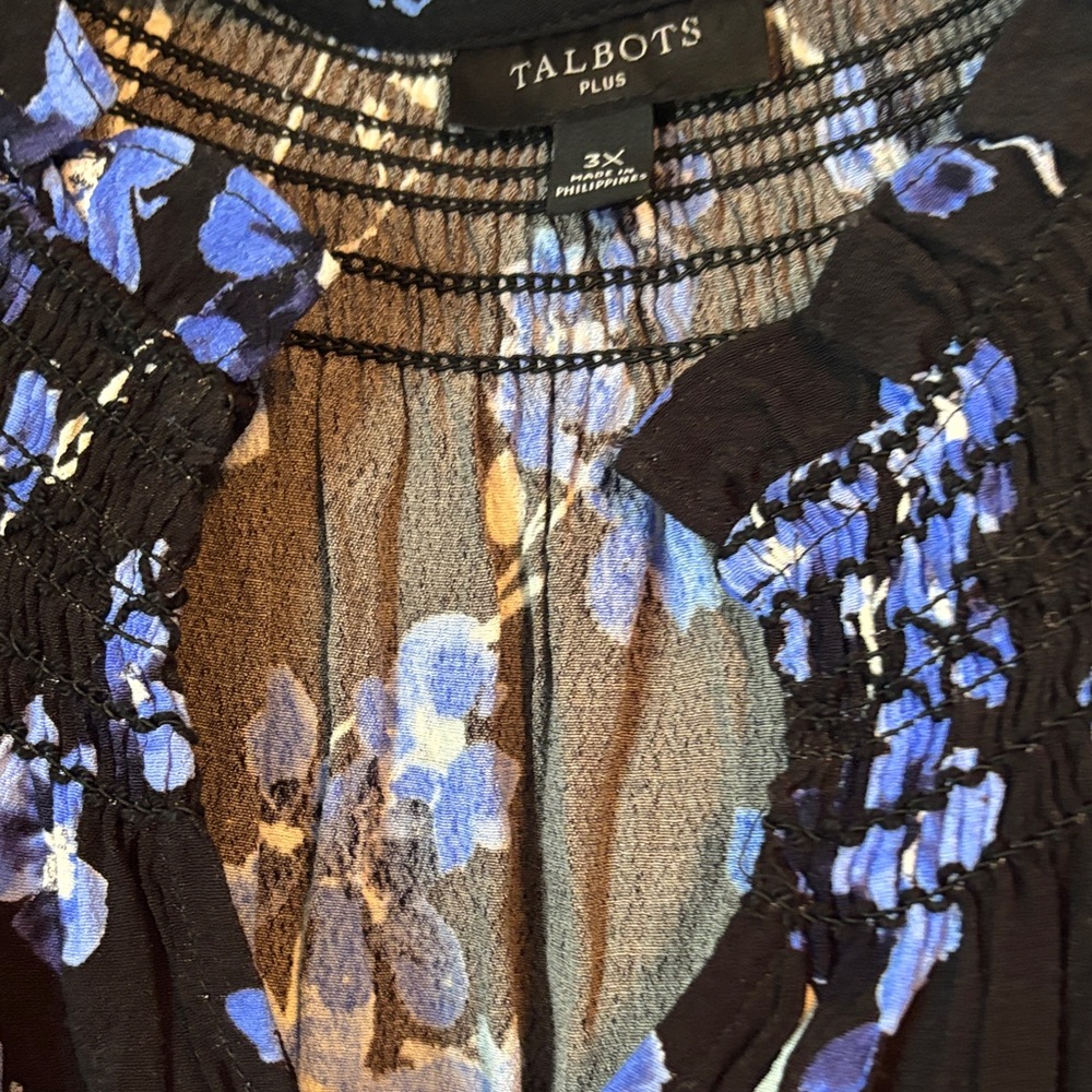 Talbots Black and Blue Floral Long Sleeve Dress - Picture 3 of 5